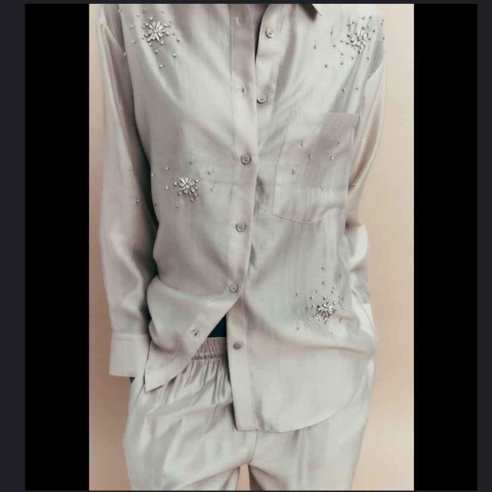 Zara satin shirt with rhinestones